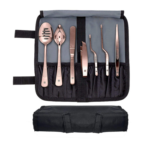 DOJA Barcelona | Kitchen Chef Cooking Utensils | Color: Copper | 7 Stainless Steel Plating Kit | Kitchen Tool Cooking Set | Decorative Garnishing Gadgets | Tweezers, Slotted, Spoon, Spatula...
