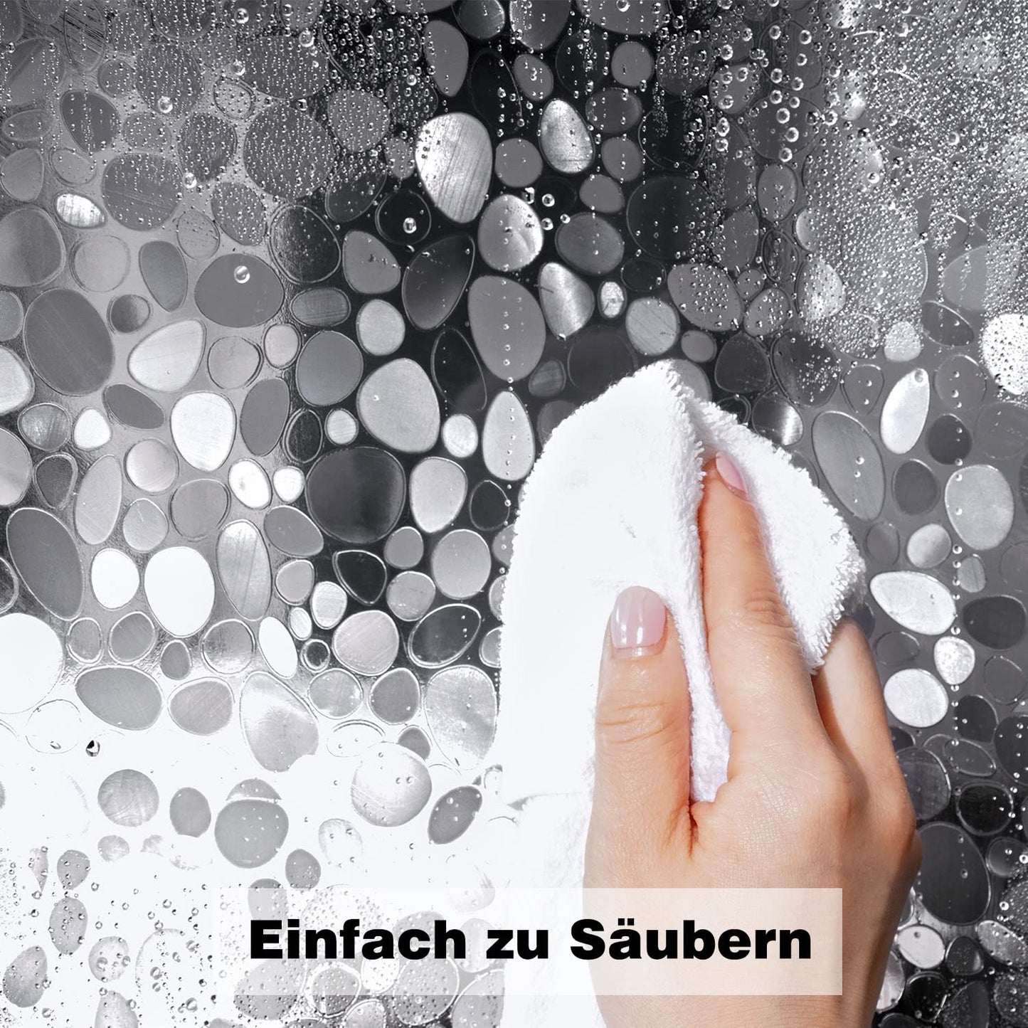 EurCross Anti-mold Shower Curtain 180x200 with 3 Stronger Magnets at the Bottom, Transparent with 3D Pebbles Pattern, Waterproof Eva Plastic Shower Curtain for Bathtub with 12 Rings.
