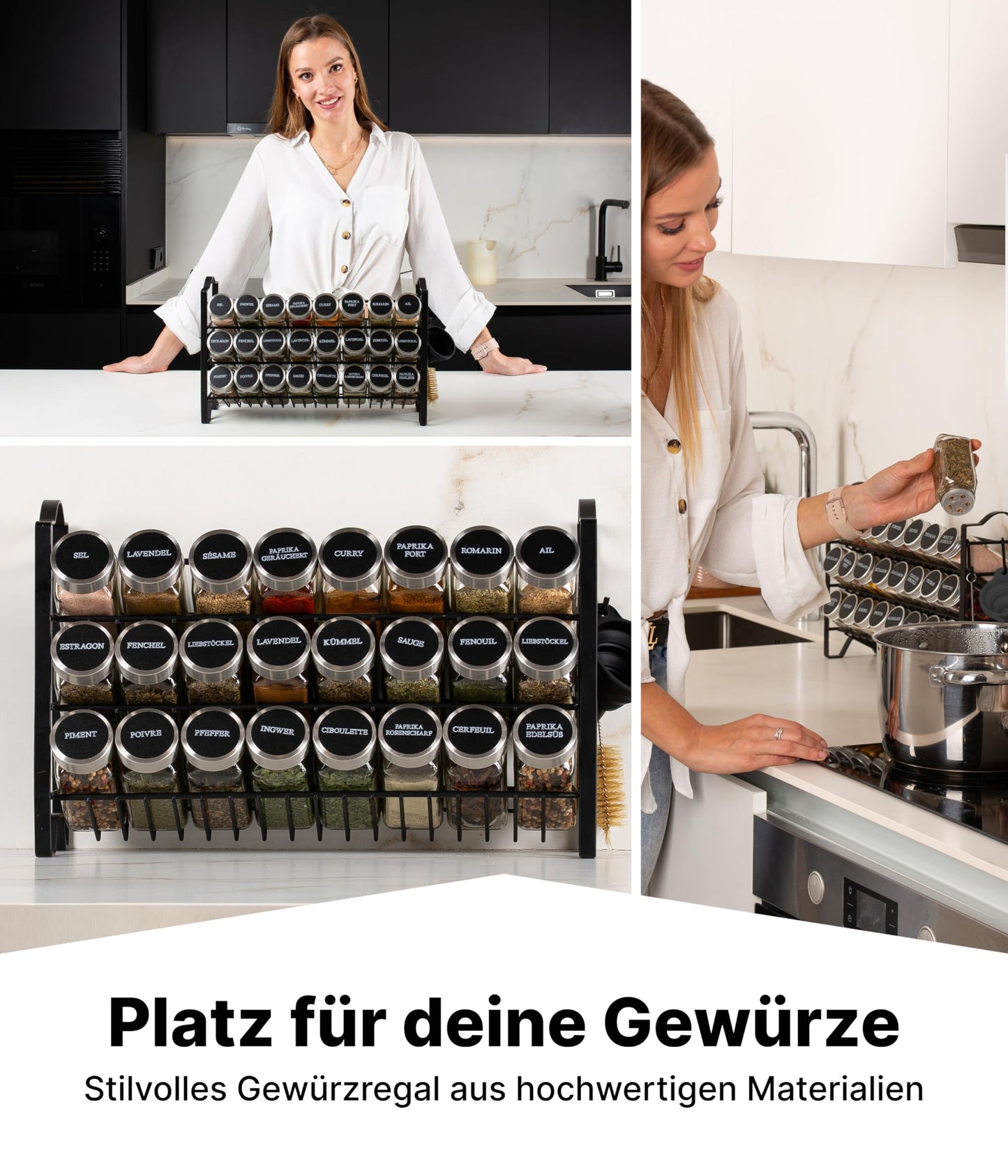 Deco Home® Standing & Wall Spice Rack [WITH SPICE CANS & LABELS] - Spices Organizer - Spice Rack - Spice Stand - Hanging Spice Rack System - Spice Storage - Spice Jars with Shelf