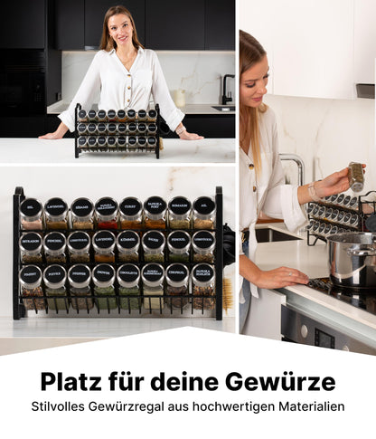 Deco Home® Standing & Wall Spice Rack [WITH SPICE CANS & LABELS] - Spices Organizer - Spice Rack - Spice Stand - Hanging Spice Rack System - Spice Storage - Spice Jars with Shelf
