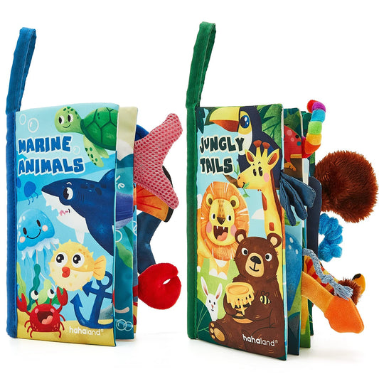 hahaland Baby Book Baby Cloth Book - 2 Piece Book Toy 0 Months - 3D Picture Book Touch Book Crinkle Book from 0 3 6 Months, Quiet Book Gift for Boys Girls