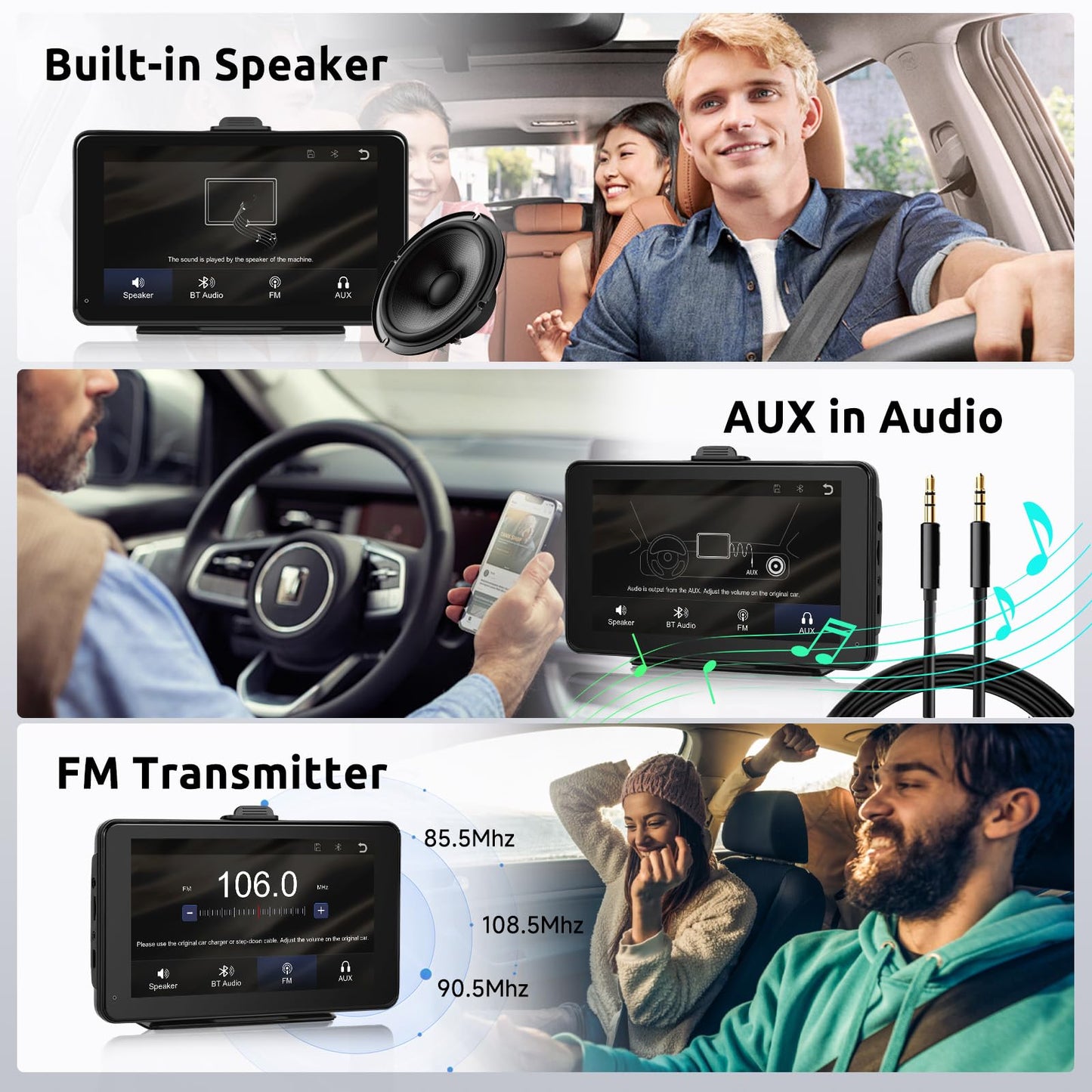 Wireless CarPlay Android Auto Mirror Link, 7-inch Touchscreen Monitor CarPlay screen Digital Media Receiver Car Radio Receiver Wireless Car Stereo with Bluetooth Car Multimedia Player 9V-32V