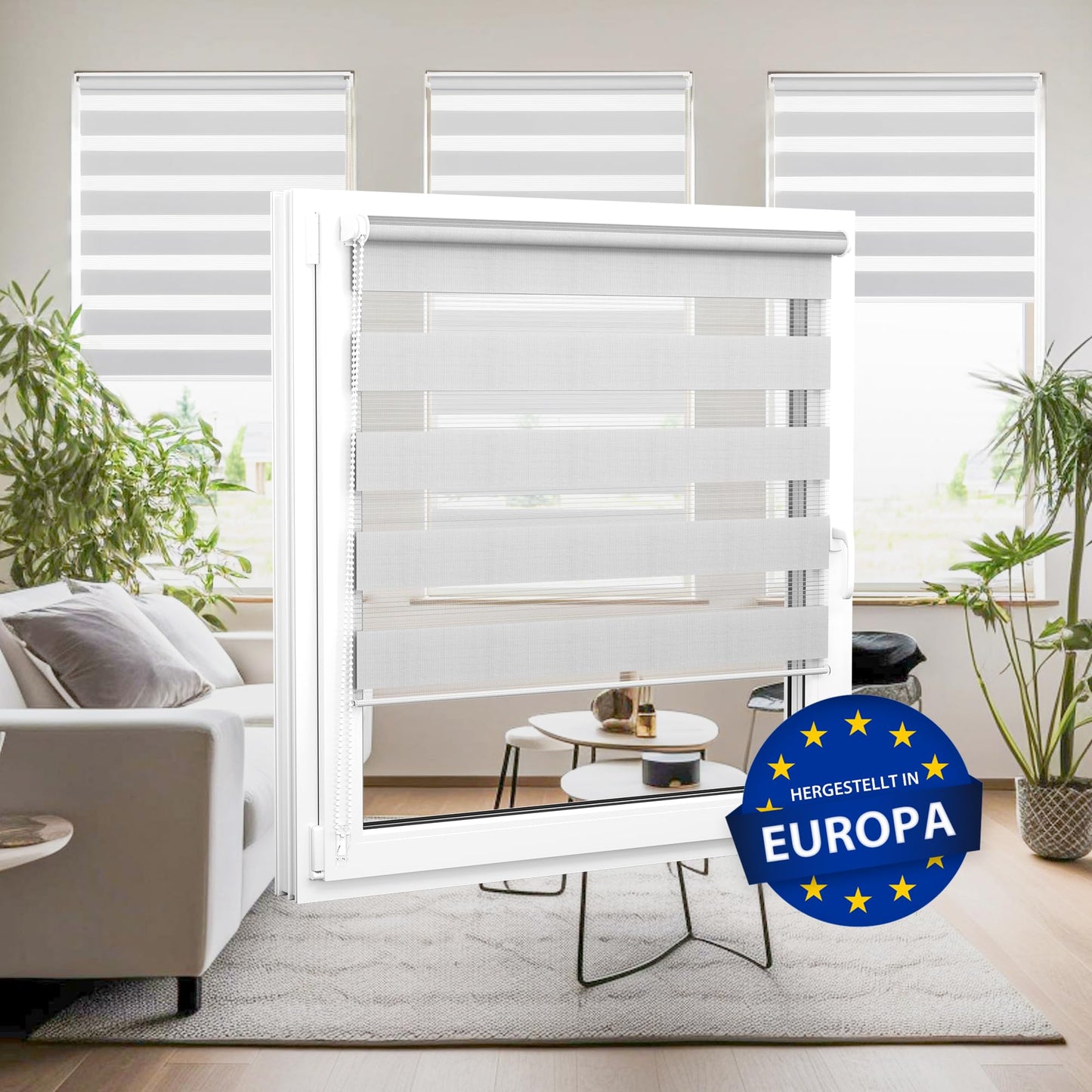 Jalousie Scout double roller blind clamp fix without drilling & with drilling, 92.5x210cm light gray roller window blind translucent & darkening, sun protection blind zebra roller for windows & doors.