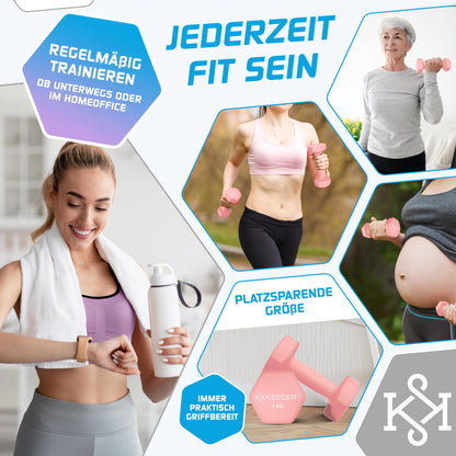 KESSER® Dumbbells Dumbbell Set 2 pieces 2kg - 5kg colored, Dumbbells Neoprene, Hexagon, Strength Training, Workout, Fitness Training, for Home With Exercise Booklet, 2x Fitness Bands