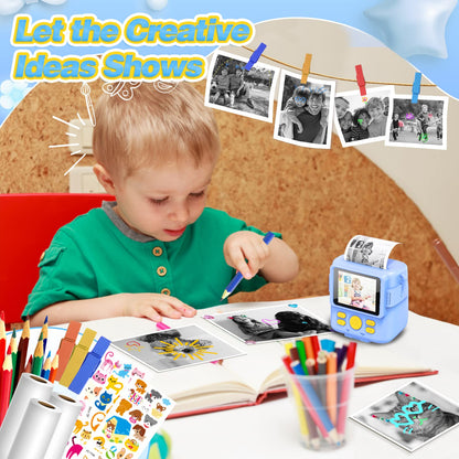 Children's Camera - Instant Camera Digital Camera Print 1080P - 16x Digital Zoom 2.4" Screen - 32GB Card - 3 Rolls of Printing Paper - with Storage Bag Christmas Gift for Children 3-12 Years old