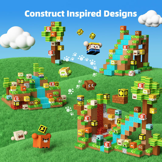 GobiDex Magnetic Building Blocks 2.5CM 100 Pieces, Lumberjack Adventure with Magnetic Cubes for Kids, Magnetic Game Children's Toy for Boys and Girls ages 3-12, Upgrade.
