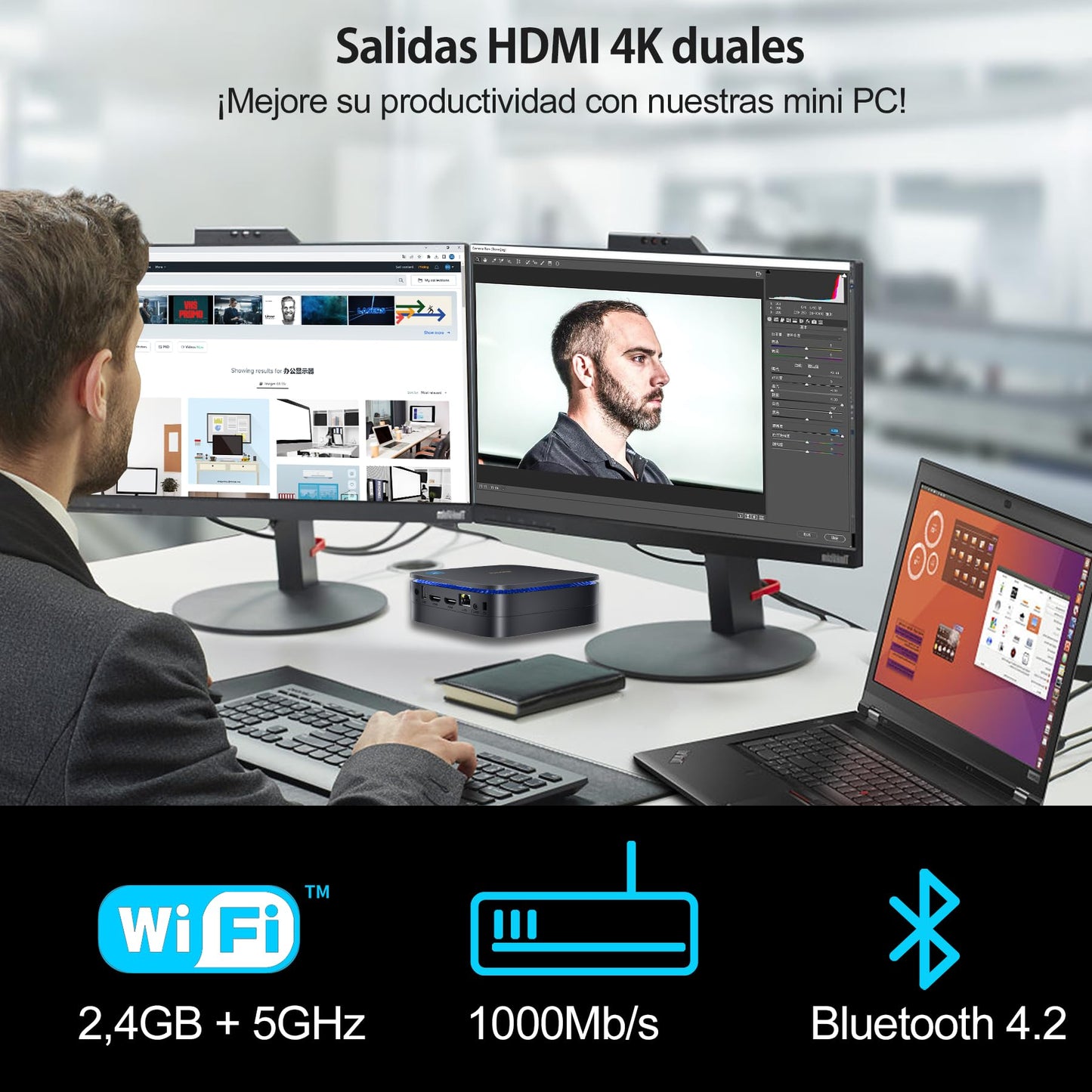 Blackview Mini PC, Intel 12th Gen N95 (up to 3.4GHz) Mini Computer Windows 11 with 16GB DDR4 RAM 1TB M.2 SSD, Mini Desktop PC, Mini Gaming PC 4K HD Dual HDMI, Gigabit Ethernet, 5G WiFi, Black