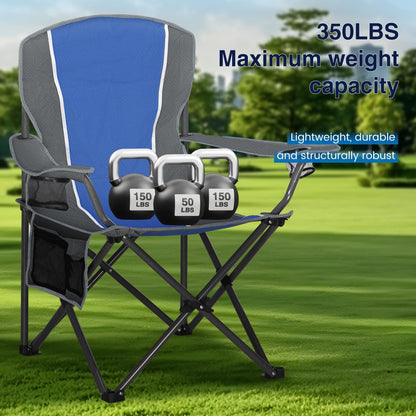 HIGH POINT SPORTS Folding Camping Chair, Fishing Chair, Foldable, Supports up to 160 kg, with Armrest, Drink Holder, Steel Frame, Portable Camp Chair, Blue.