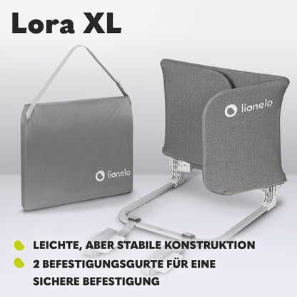 Lionelo Lora XL Portable Bed Guard for kids, tilt adjustment up to 180°, foldable bed rail, 45 cm - 150 cm, StandSafe lock, protection against falling out