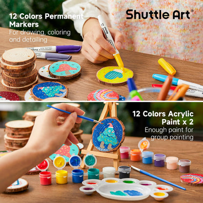 Shuttle Art Wooden Discs for Crafts, 70 Pieces 7-8cm Pre-Drilled Tree Slices with Hole, Natural Wood Slices for Painting with Acrylic Paints and Permanent Marker, Wood Circles, Suitable for Children, Christmas Decoration.
