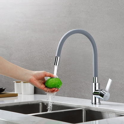 Kitchen faucet with flexible silicone hose, Auralum high-pressure kitchen tap, kitchen faucet 360° rotatable, mixer tap with flexible spout (grey)