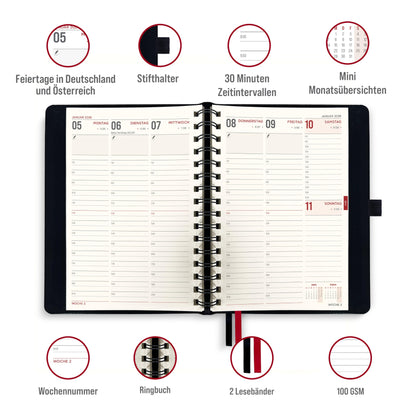 colortouch Appointment Calendar 2026 with 2500+ St Planner Sticker Set, Calendar Stickers Album for Planner, Agenda, Journal, Notebook, A5 Appointment Planner in German, 14 Months Softcover Book Calendar