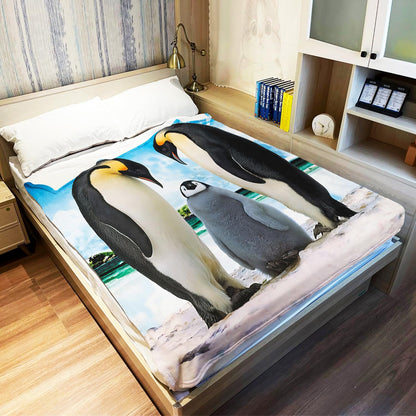 YISUMEI soft fleece blanket with penguin design, perfect for sofa or bed, 135x200cm. Sky Blue color.