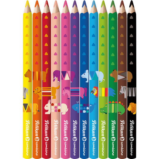 Pelikan 811231 Coloring Pad Combino (with animal motifs, 15x15 cm) 1 piece + Combino set with 12 colored pencils and 1 writing pencil in a metal case + Combino eraser, 1 piece