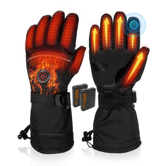 Heated gloves, 5V 6000mAh Electric USB Rechargeable Heated Gloves for Women Men, 3 Heat Settings Waterproof Touchscreen Gloves for Winter Sports - Motorcycle, Skiing (L)