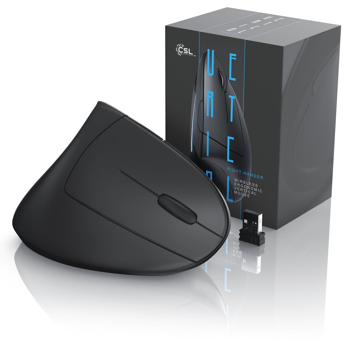CSL - Optical wireless mouse - vertical design - ergonomic - prevents mouse arm and tennis elbow - gentle on the arm - 5 buttons