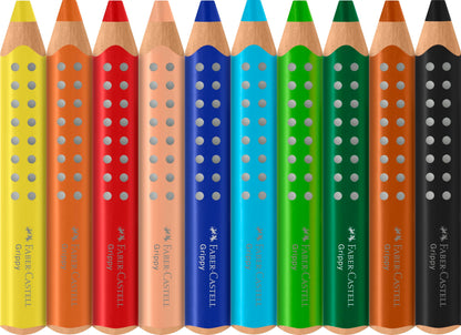 Faber-Castell 110624 Grippy Set, 10 jumbo colored pencils for toddlers, easily washable drawing pencils for kids, ergonomic triangular shape, thick colored pencils, 10mm lead.
