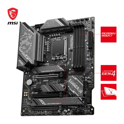 MSI Z790 GAMING PLUS WIFI motherboard, ATX - Supports Intel Core processors 12th, 13th, and 14th Gen, LGA 1700 - DDR5 Memory Boost 7200+MHz/OC, 1 x PCIe 5.0 x16, 4 x M.2 Gen4, 2.5G LAN, Wi-Fi 6E