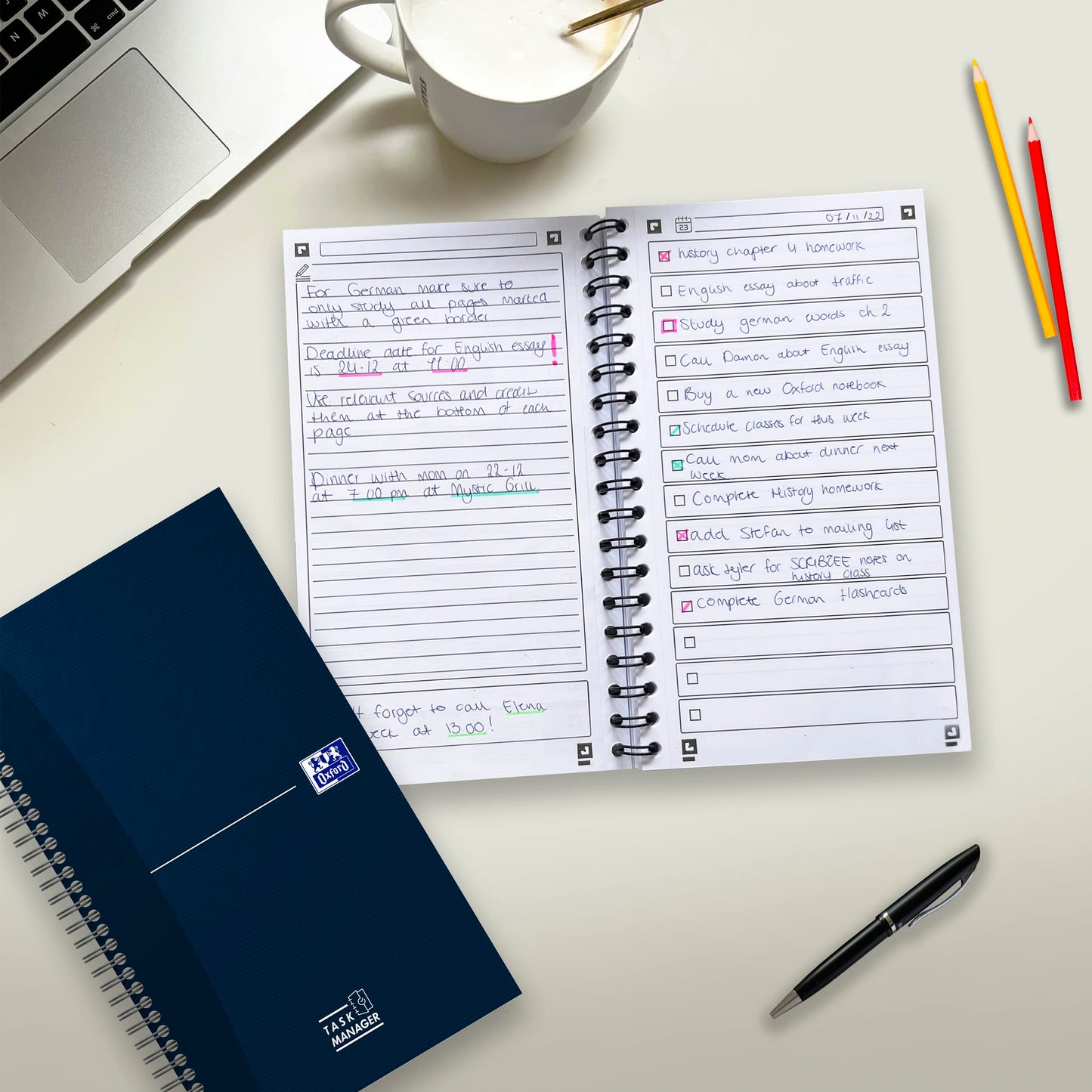 Oxford Task Manager, To-Do List Notebook, spiral bound, 460 pages, blue, pack of 5.