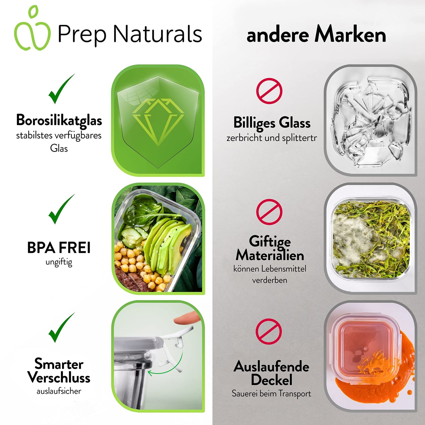 [5 Pack] Glass food storage containers with lids - Meal prep glass boxes - Glass container set - Dishwasher, microwave, freezer safe (880 ml: 1 compartment)
