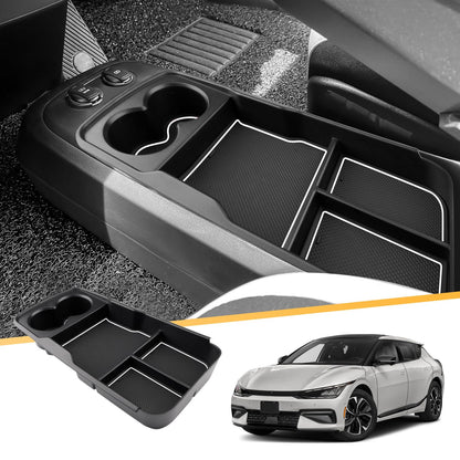 LFOTPP Compatible with Kia EV6 Center Console Storage Box, Armrest Organizer Tray Glove Compartment Below the Center Console, EV6 Accessory Storage Box (White)