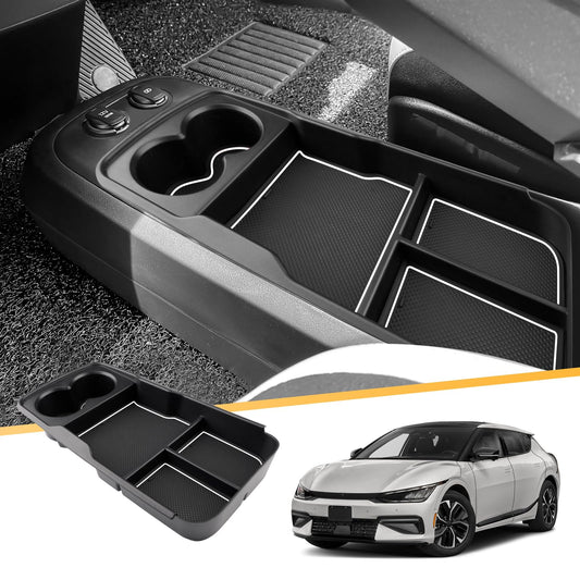 LFOTPP Compatible with Kia EV6 Center Console Storage Box, Armrest Organizer Tray Glove Compartment Below the Center Console, EV6 Accessory Storage Box (White)
