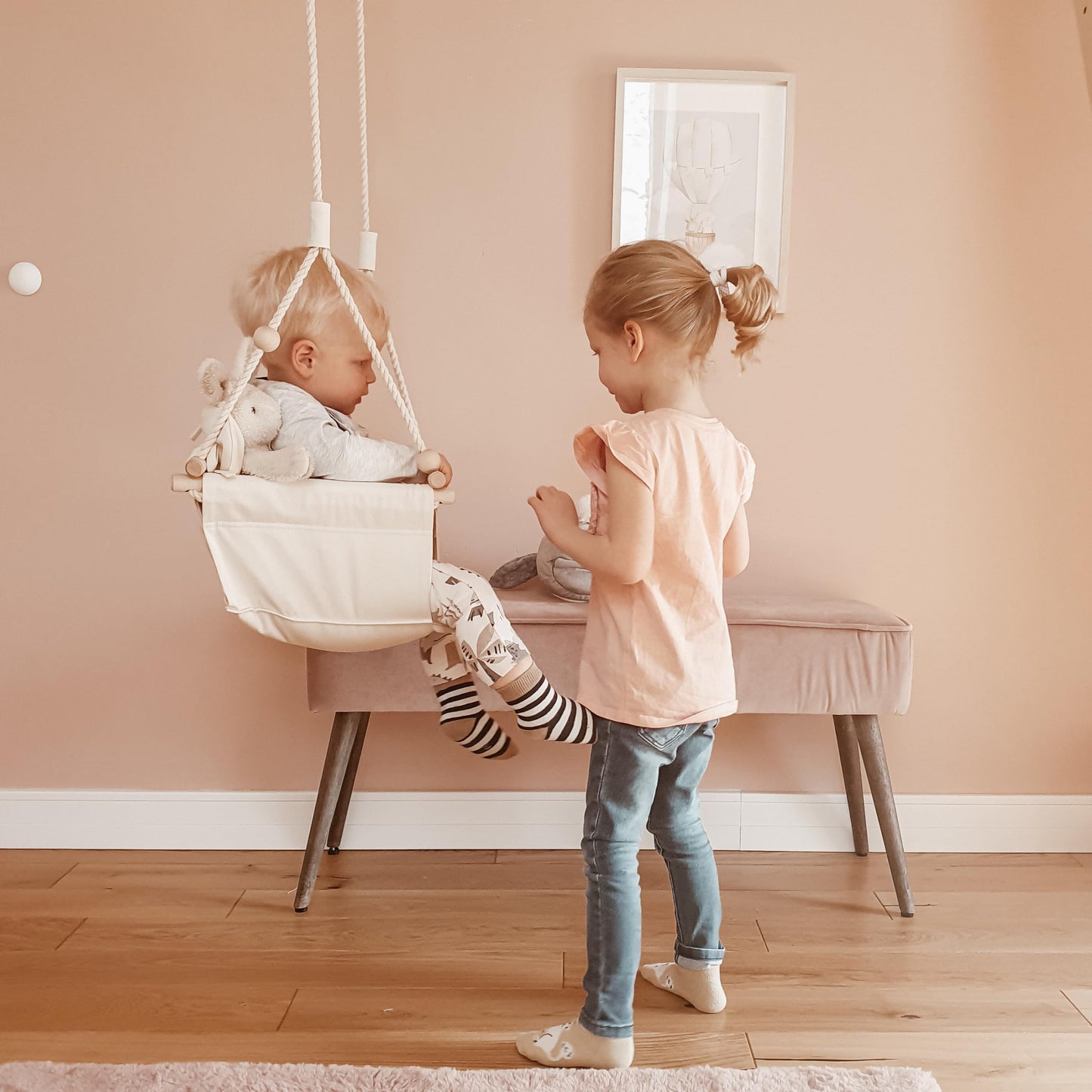 MAMOI® Baby swing, indoor baby swing, wooden children's swing, wooden swing for kids, door frame swings, swing, toddler swing for children's room from 1 year old.