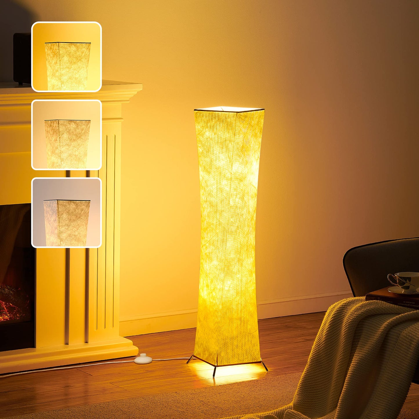 chiphy floor lamp, dimmable, 137 cm (S) tall, 3 levels of adjustable brightness, 12 W x 2 LED bulbs, column floor lamp with white fabric shade, for bedroom, nursery
