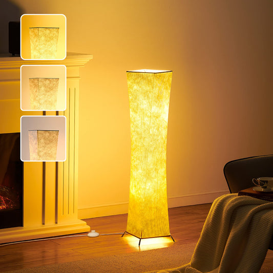 chiphy floor lamp, dimmable, 137 cm (S) tall, 3 levels of adjustable brightness, 12 W x 2 LED bulbs, column floor lamp with white fabric shade, for bedroom, nursery
