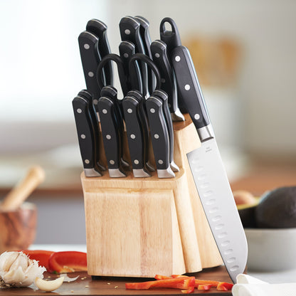 Amazon Basics Premium Knife Block, 18 Pieces, Black