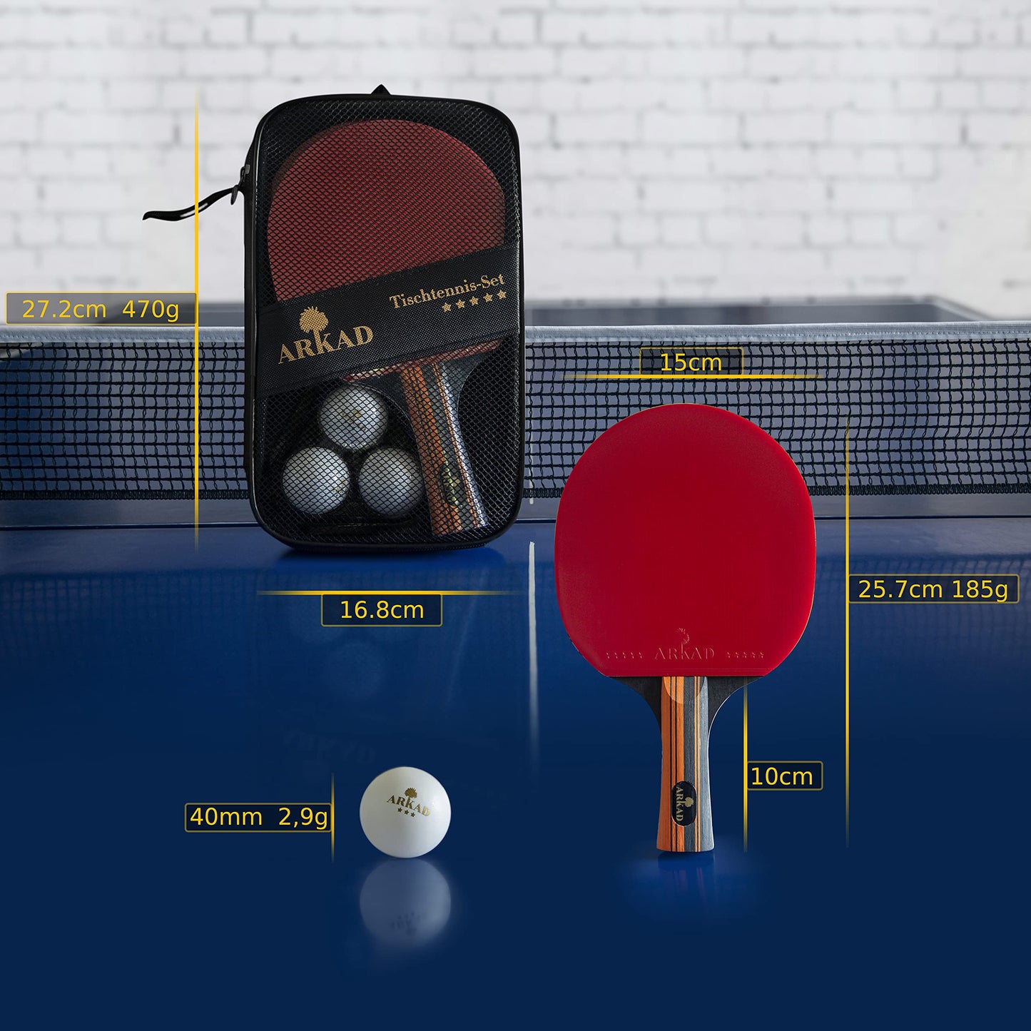 ARKAD Table Tennis Set [Premium] • Table tennis racket set including high-quality table tennis balls & table tennis racket case • Complete table tennis racket set with strong grip