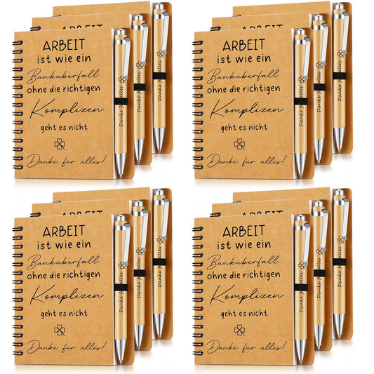 Sinmoe 12 piece thank you gift for colleague teacher employee party favor farewell gift team inspirational A6 notebook thank you for everything pen (WORK is like a bank robbery)