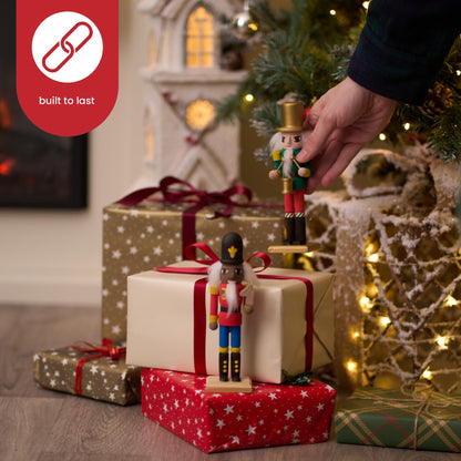 THE TWIDDLERS - 4 hand-painted wooden Nutcracker soldiers, 18cm - High-quality, handmade set, traditional pine wood ornaments, DIY Christmas decoration with movable parts.