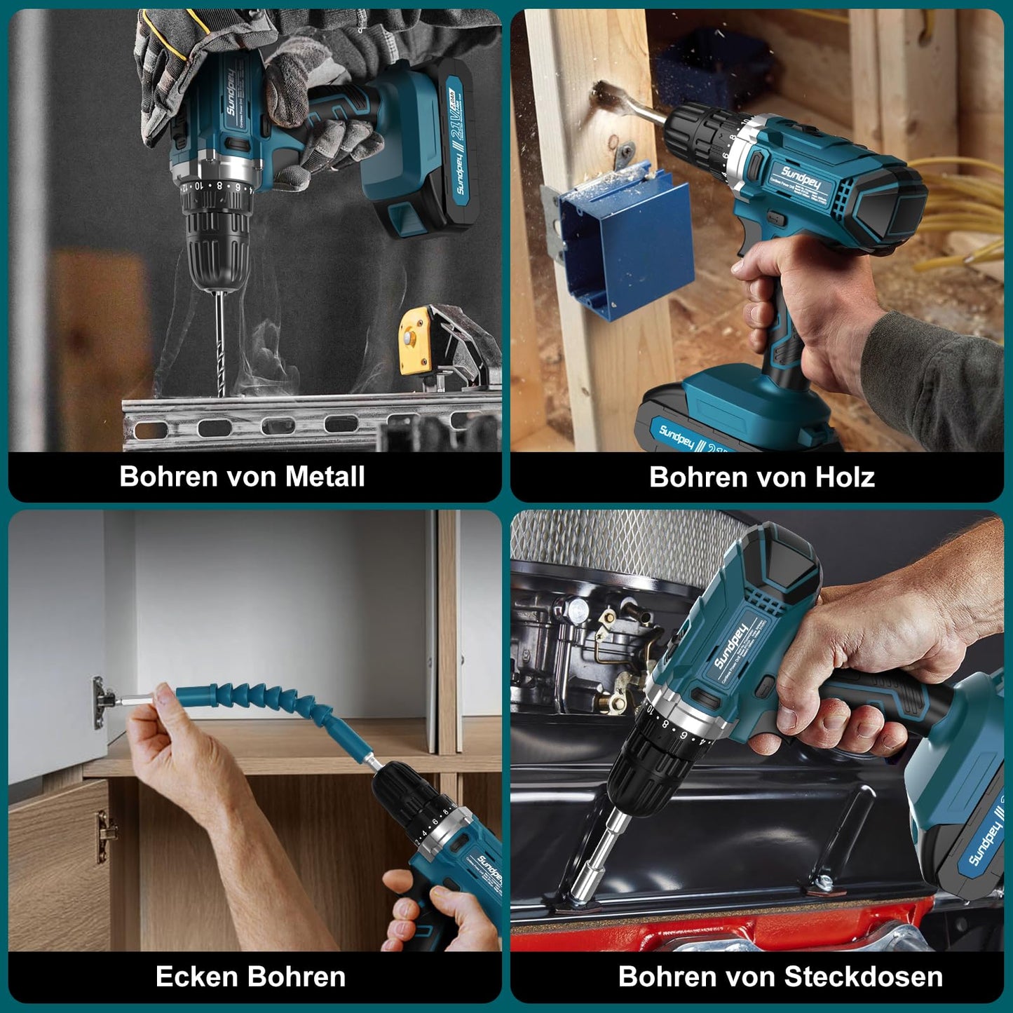 255-piece tool kit with 21V cordless drill - Sundpey cordless drill set with 2 * 2000mAh battery tool kit filled for home/car repairs Toolbox storage case with drawer