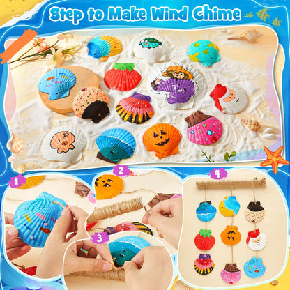 UPDOKIT Shell Painting Kids Set, children's birthday crafting, Christmas DIY Crafting Painting Toy craft set for kids aged 4 5 6 7 8 9 10 11 12 years old Girls Boys, Wind Chime Accessories