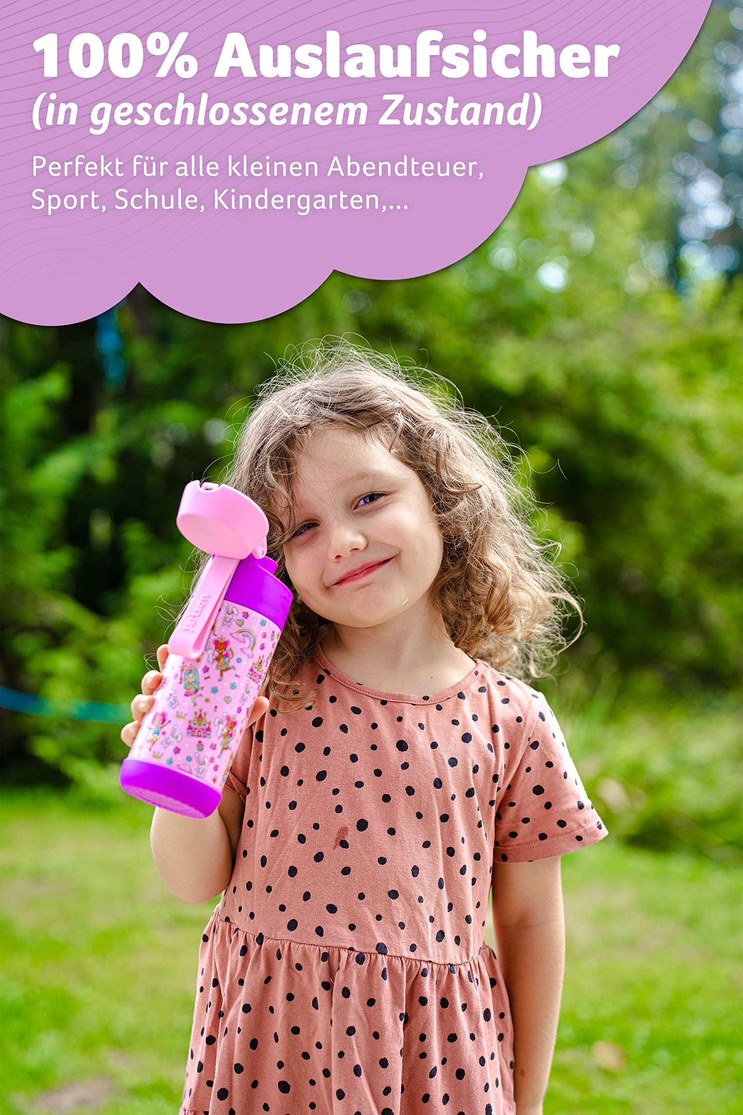 Jarlson® Kids Water Bottle - Stainless Steel Thermo Bottle - BPA free - Leak-proof - Kids Bottle with Chug Lid - Bottle for School, Kindergarten - 350ml (Princess, 350 ml)