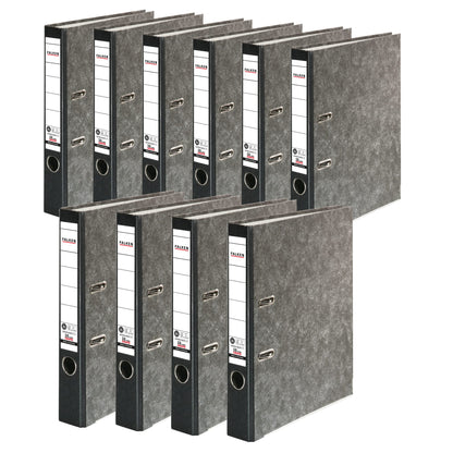 Falcon 10 Pack Recycling Folders Cloud Marble. Made in Germany. 5cm slim DIN A4 black back ring binder file organizer office folder cardboard folder CO2 neutral Blue Angel.