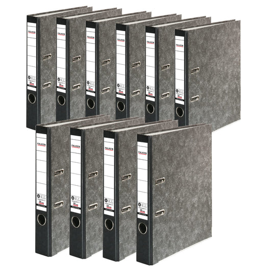Falcon 10 Pack Recycling Folders Cloud Marble. Made in Germany. 5cm slim DIN A4 black back ring binder file organizer office folder cardboard folder CO2 neutral Blue Angel.