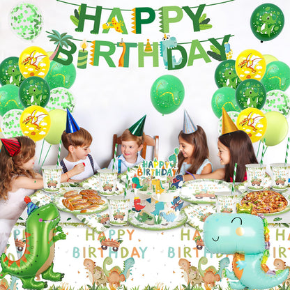 Dinosaur party tableware set, dino birthday decorations, dinosaur birthday tableware set, paper plates cups napkins straws tablecloth for party kids birthday decor boys girls 16 guests