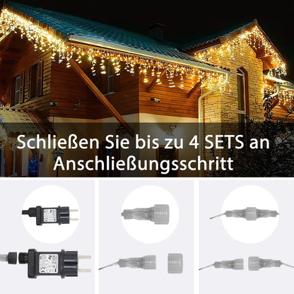 String lights Ice rain Outdoor, 5m 200 LED light curtain LED with timer, IP44 waterproof 8 modes for indoor outdoor Christmas, Bedroom, Party, Wedding, Balcony, Garden Decoration