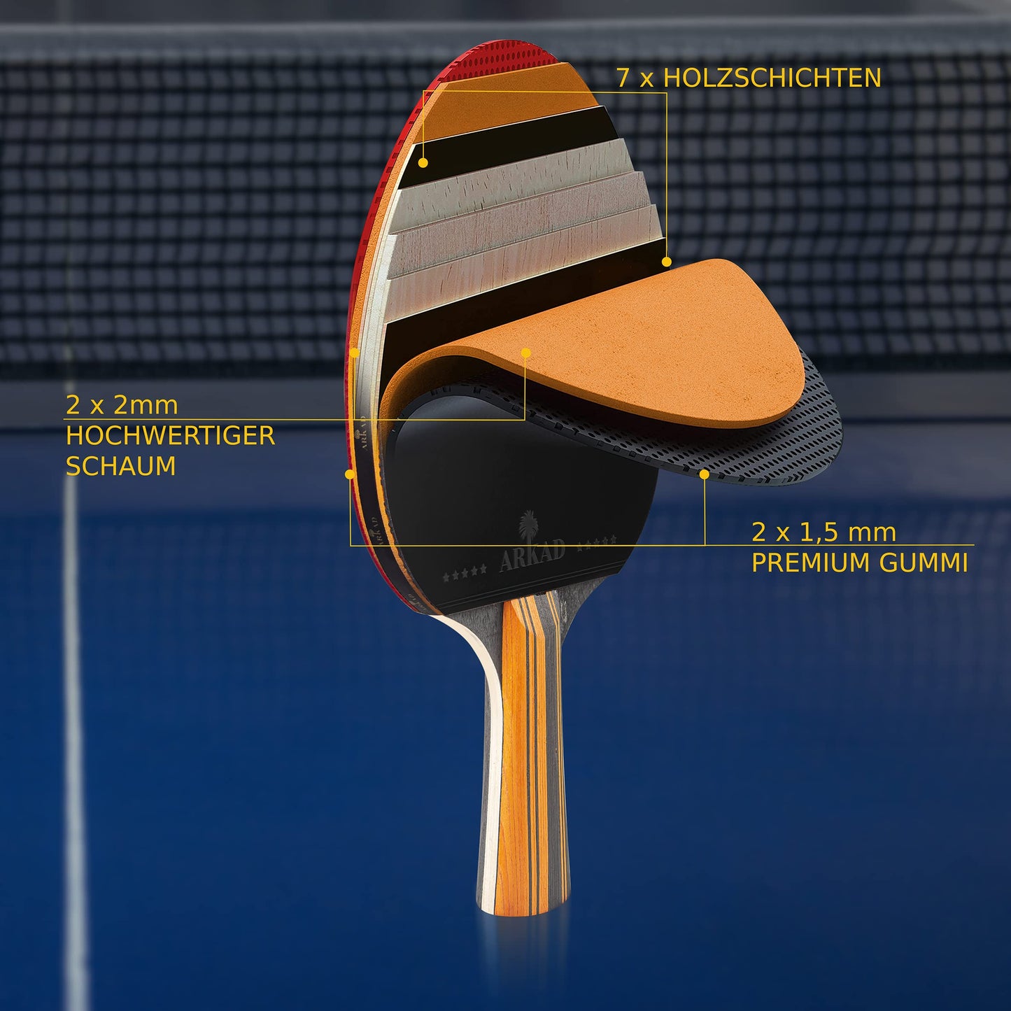 ARKAD Table Tennis Set [Premium] • Table tennis racket set including high-quality table tennis balls & table tennis racket case • Complete table tennis racket set with strong grip