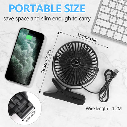 Dreamhigh® Mini USB Fan, 360° Rotatable Portable Clip Fan, 3 Speeds, Quiet Desk Fan for Desktop, Home, and Office, Black (USB Powered)
