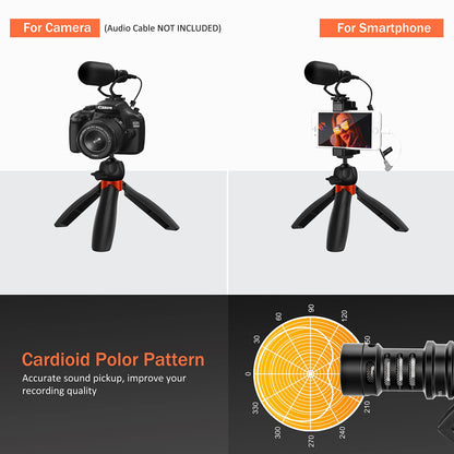 COMICA phone microphone vlogging kit, CVM-VM10-K2 PRO video kit with professional shotgun microphone and tripod for iPhone, Samsung, Huawei, camera, YouTube kit for live video, video conferencing, filming.