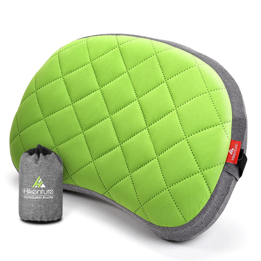 HIKENTURE Inflatable Camping Pillow with Removable Cover, Inflatable Travel Pillow Lightweight, Ergonomic Pillow on the go, Inflatable Camping Pillow Outdoor, Inflatable Pillow-Green