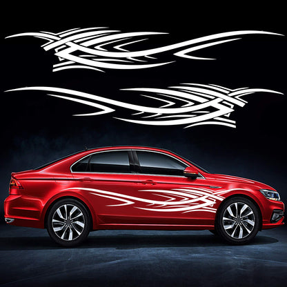 TOMALL 2Pcs 240cm x 39cm Flame Graphics Body Side Sticker Flame Racing Sport Stripes Sticker for Car Universal Vinyl Self-adhesive Decoration Accessories for Truck SUV Off-road Vehicle (white)