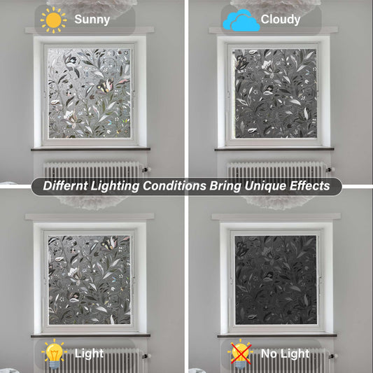 LEMON CLOUD Rainbow Static Cling Window Film, Privacy Window Film, Anti-UV Sun Protection Film for Living Room, Grayblack Tulip - 90x400cm