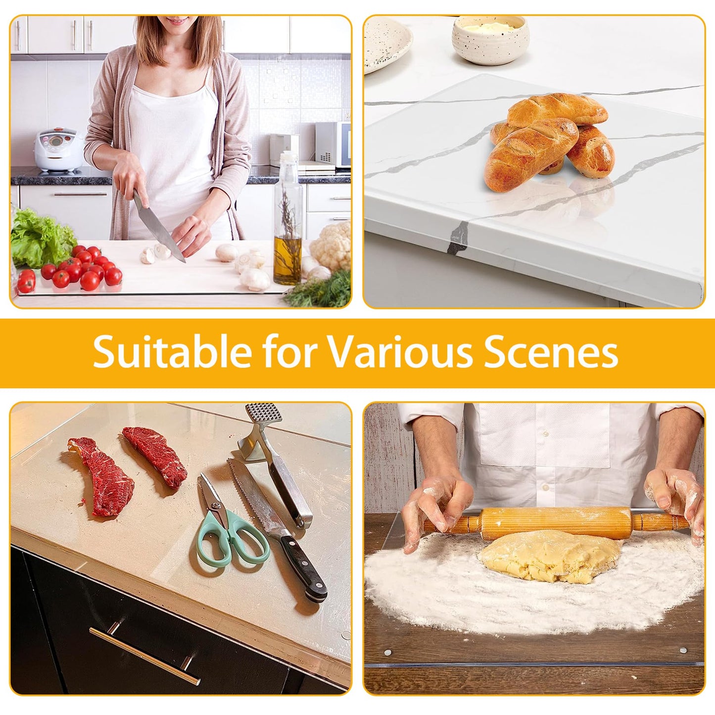Acrylic cutting board, 5mm Acrylic cutting board with stop edge, 45cm x 35cm clear cutting board for kitchen counter, non-slip transparent acrylic cutting board with lip.