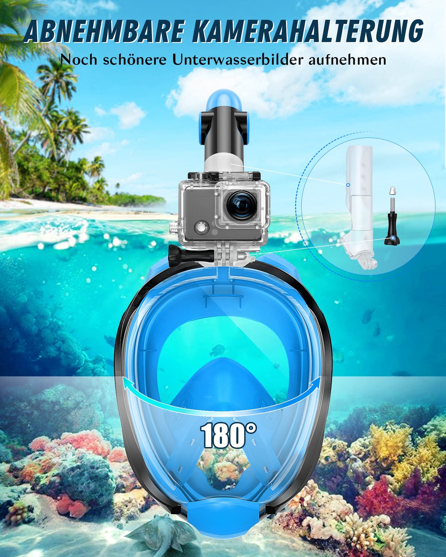 X99 Full Face Snorkel Mask, 180-Degree View Anti-Fog Diving Mask with Sport Camera Compatible, Diving Goggles for Adults