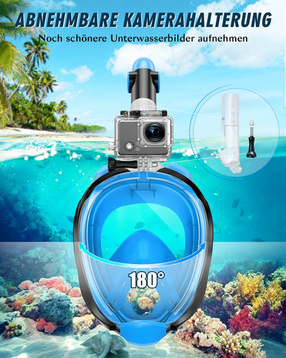 X99 Full Face Snorkel Mask, 180-Degree View Anti-Fog Diving Mask with Sport Camera Compatible, Diving Goggles for Adults