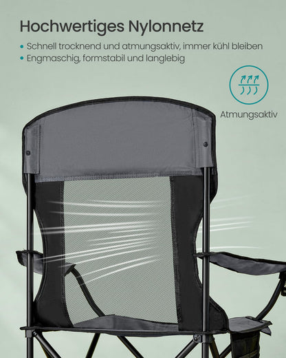 SONGMICS 2-pack camping chair, foldable outdoor chair, fishing chair, high backrest, adjustable armrests, drink holder, up to 150 kg load capacity, camping garden, slate grey GCB028G01